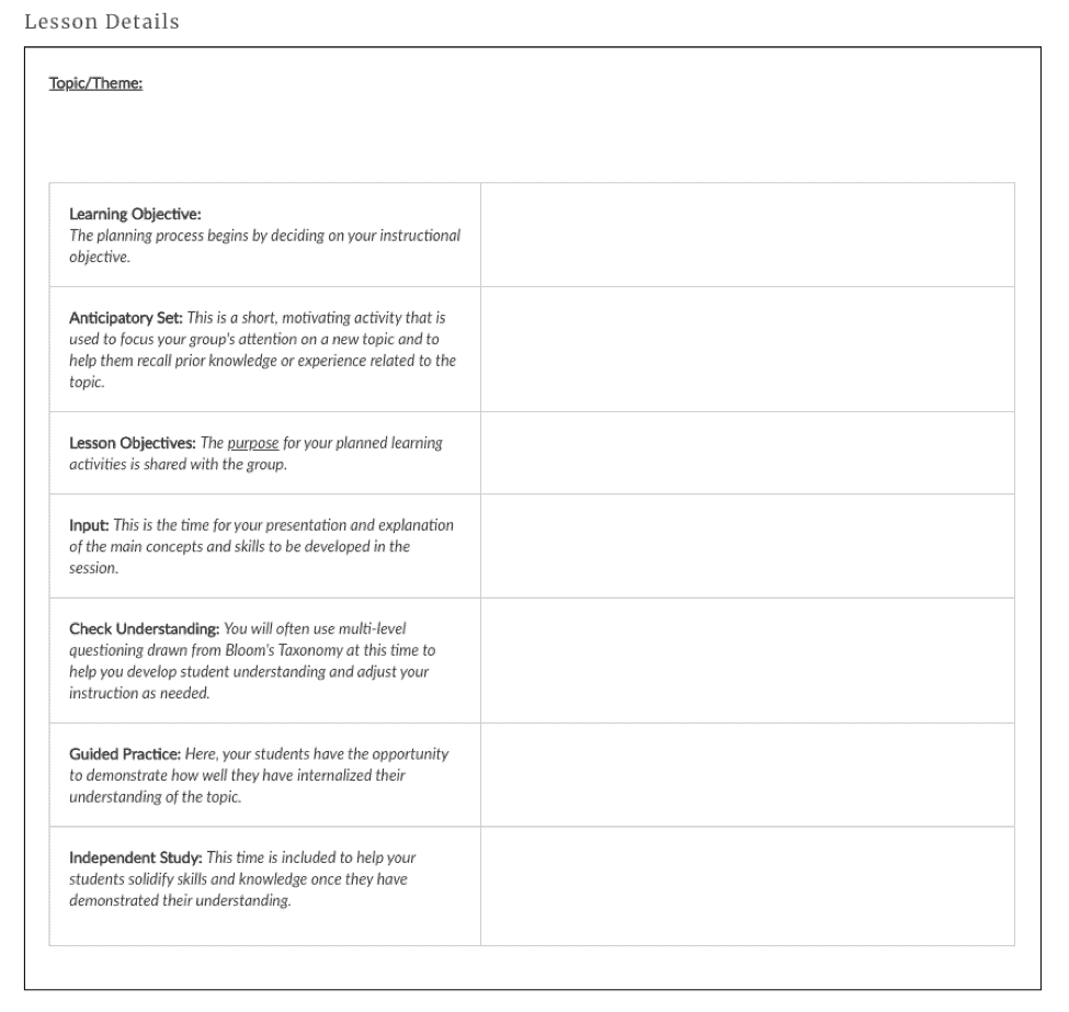 Lesson Planning Template Examples - Atlas Pertaining To Madeline Hunter Lesson Plan Blank Template