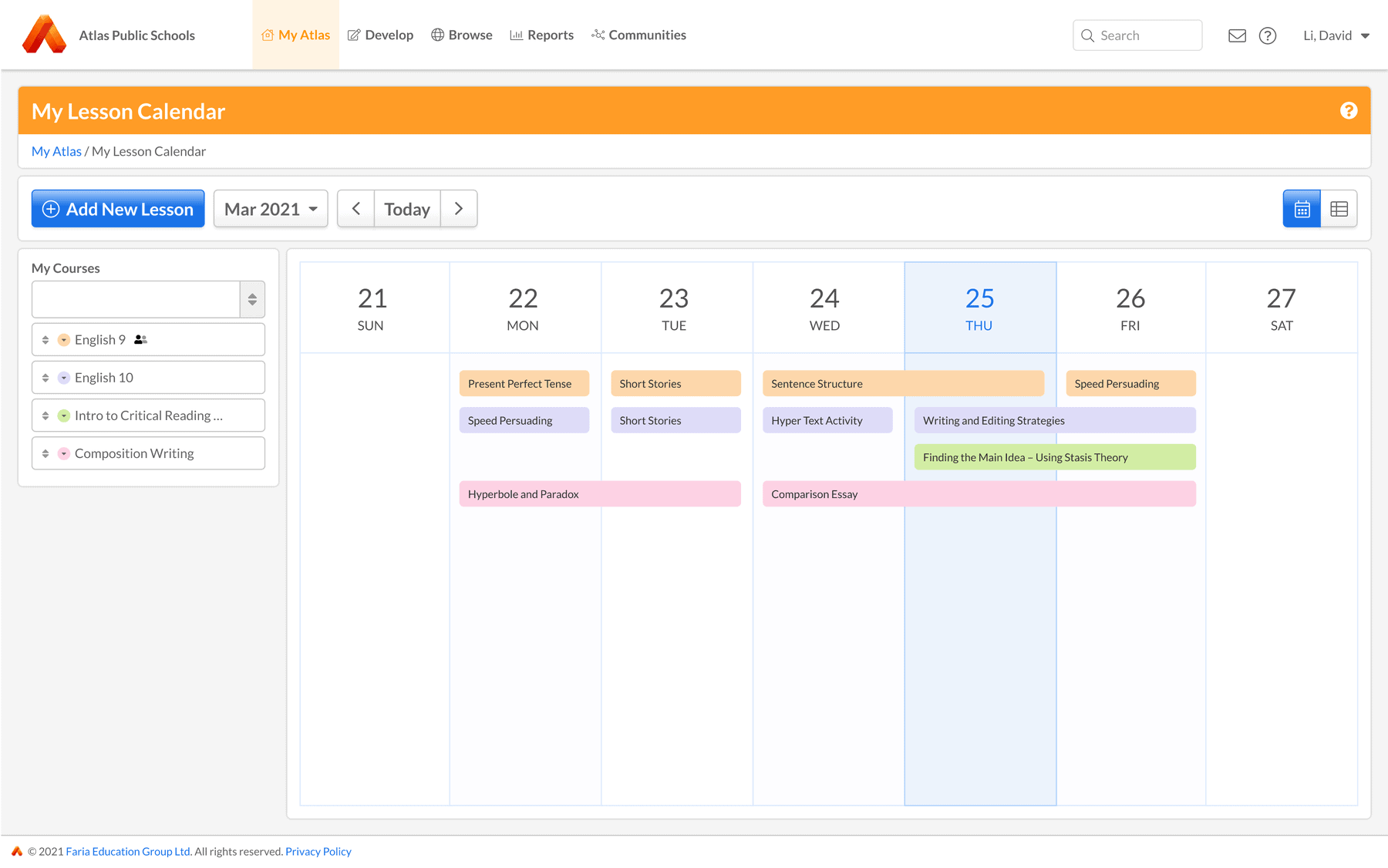 Lesson Calendar